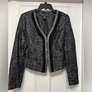 INC International Concepts Black Tweed Blazer with Braided Trim